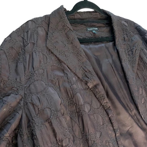 EILEEN FISHER Silk Cutout Textured Open Front Jacket Blazer - XLarge‎ - Picture 3 of 12